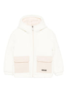 Giacca per bambino Moschino Kids bianco con cappuccio e logo - Rubino Kids