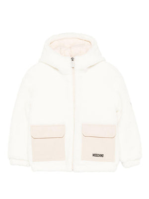 Moschino Kids white hooded jacket with logo