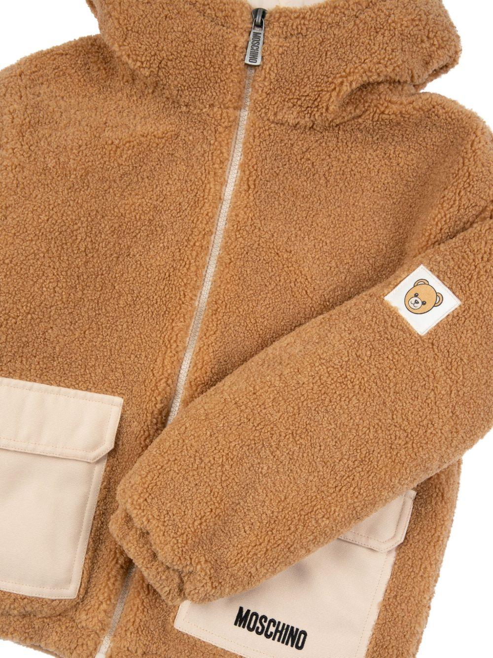 Giacca per bambino Moschino Kids marrone in pelliccia sintetica con cappuccio - Rubino Kids