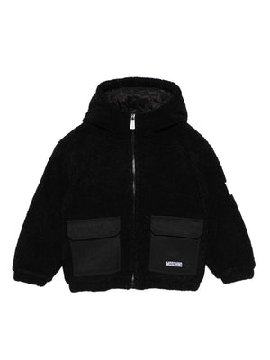 Moschino Kids black jacket with teddy fabric for boys