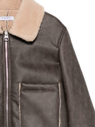 Giacca per bambino Paolo Pecora Kids marrone con collo in shearling e cerniera frontale - Rubino Kids