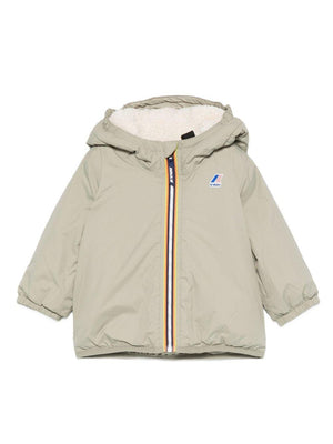 K Way Kids green baby jacket with hood and front zip