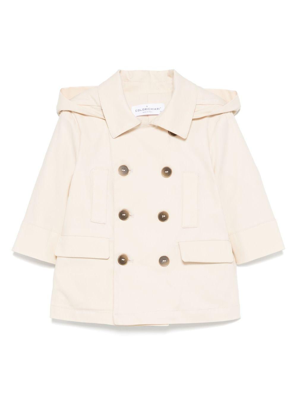 Giacca per neonato Colorichiari beige con cappuccio e dettaglio con pieghe a cannone - Rubino Kids