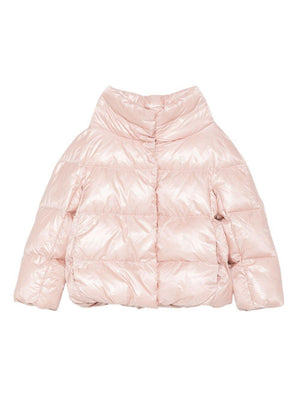 Herno Kids pink quilted jacket for girls with high neck
