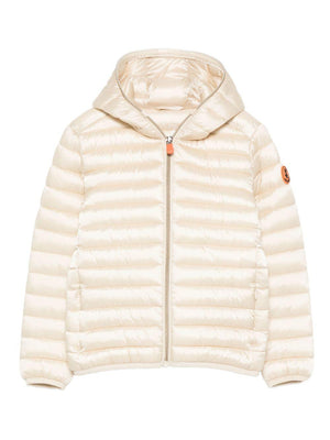 Giacca trapuntata per bambina Save The Duck Kids beige con cappuccio