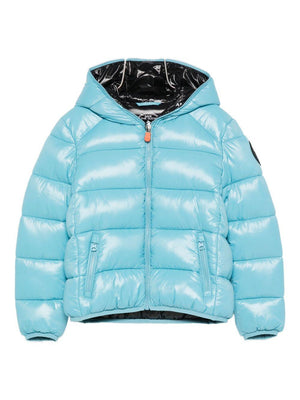 Giacca trapuntata per bambino Save The Duck Kids azzurro con cappuccio<BR/>