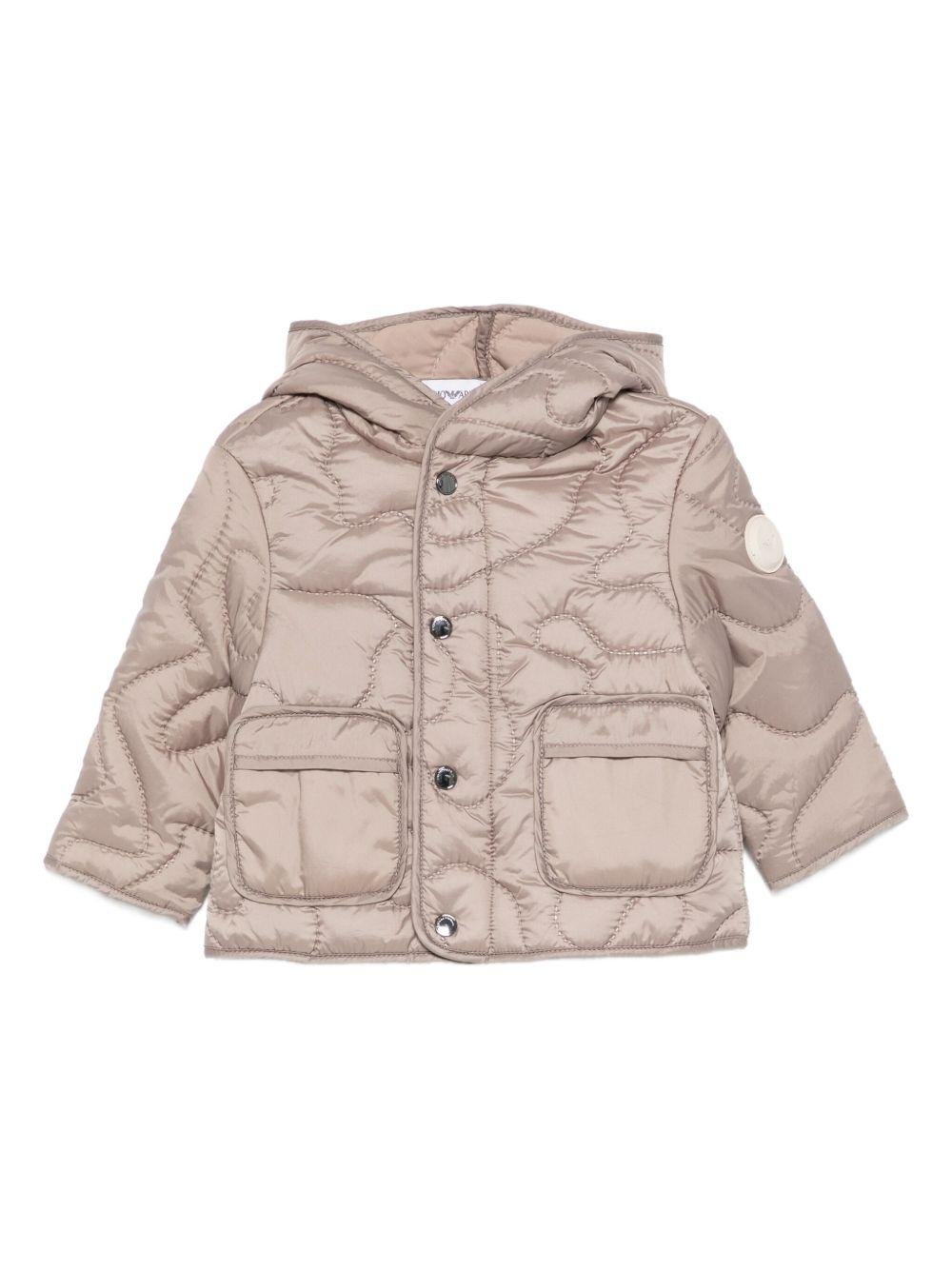 Emporio Armani Kids beige quilted jacket with hood for newborns