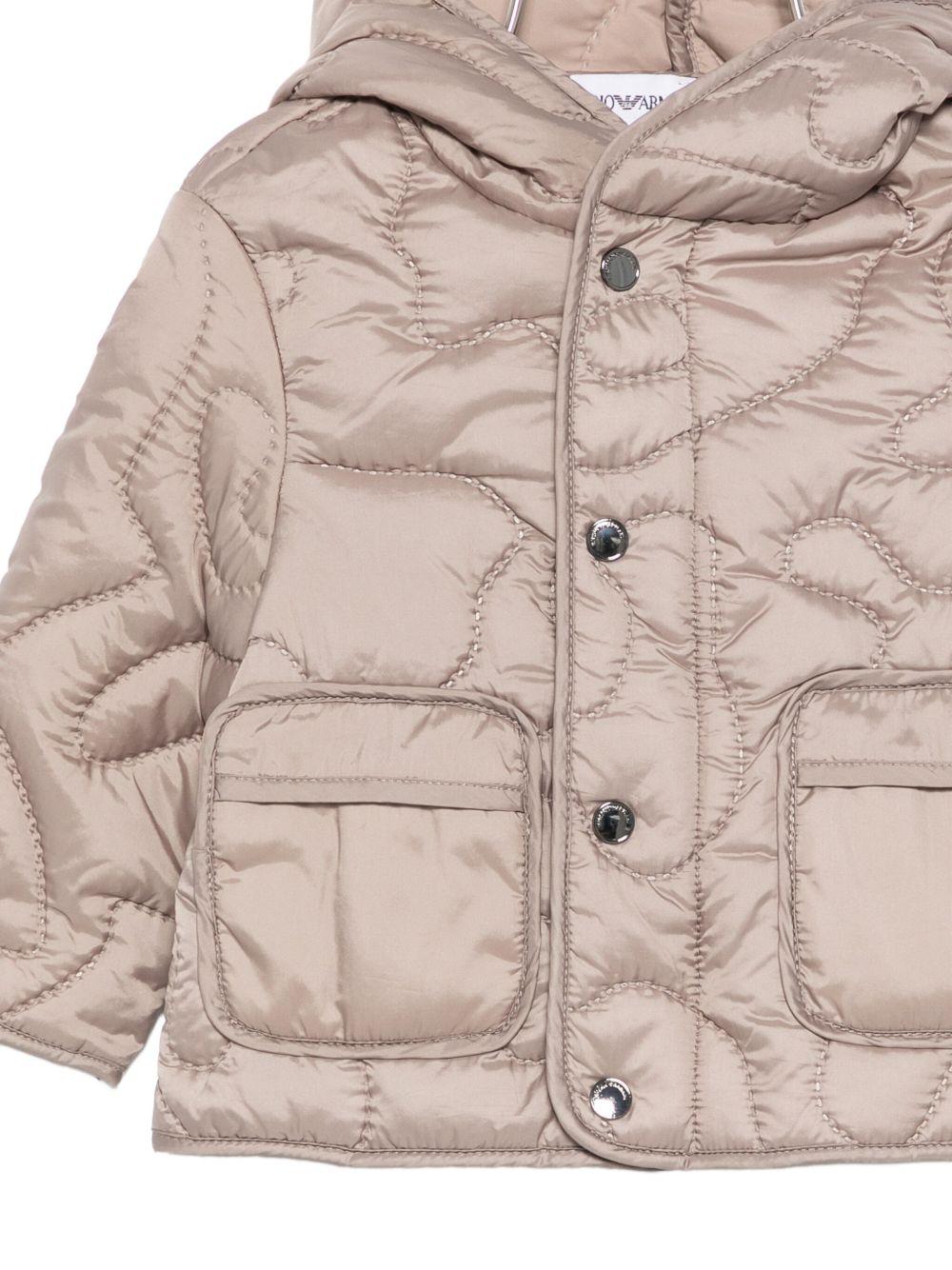 Emporio Armani Kids beige quilted jacket with hood for newborns