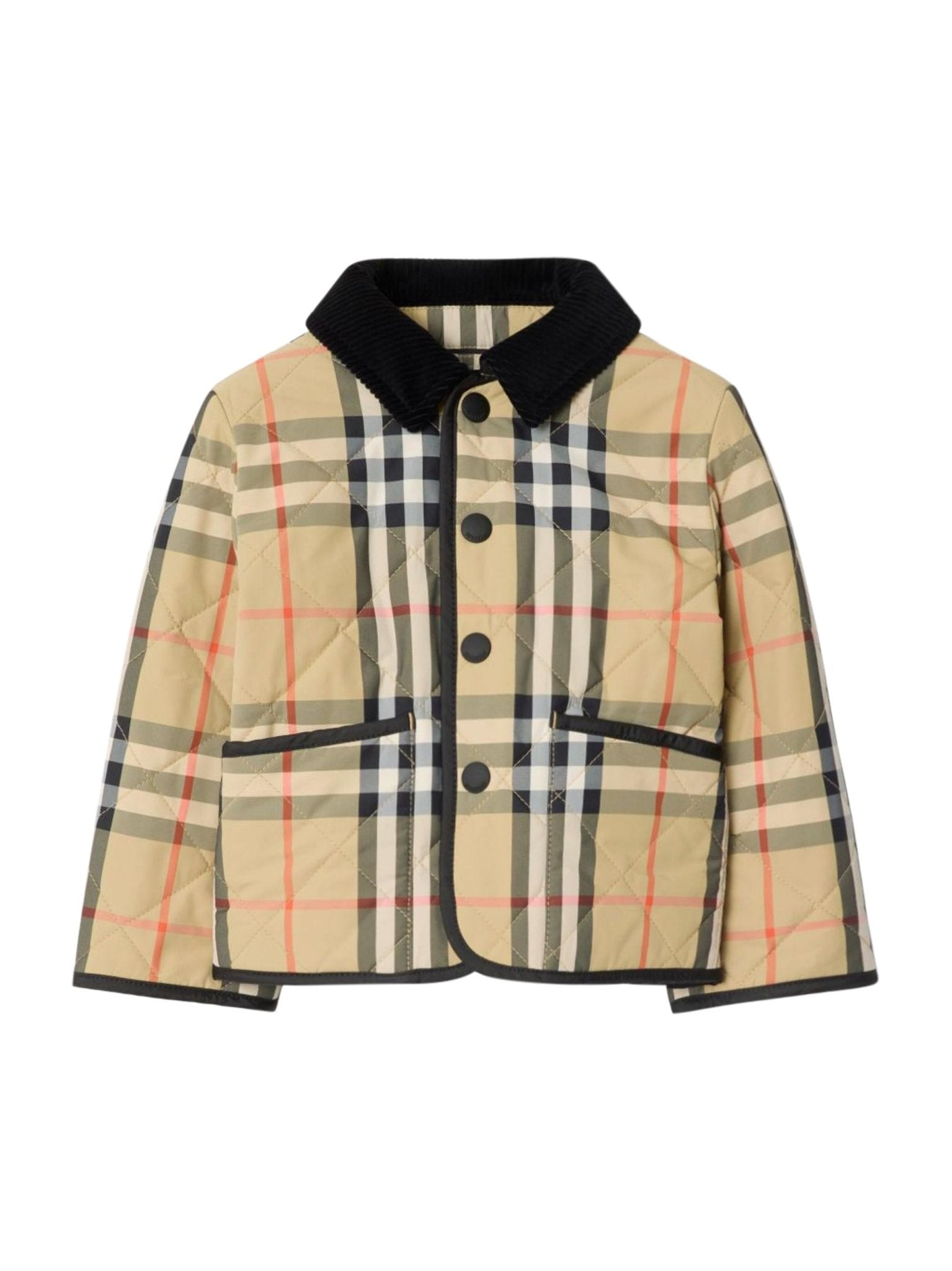 Giacca trapuntata per neonato Burberry Kids beige a quadri con tasche laterali - Rubino Kids