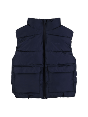 BOSS Kids blue padded vest for boys with high collar