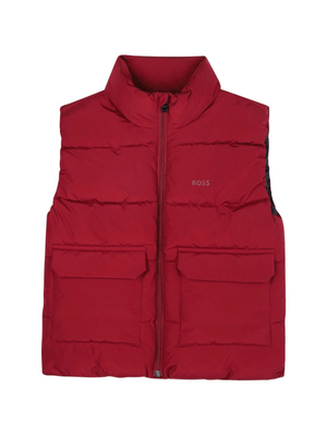 BOSS Kids red padded vest for boys with stand-up collar