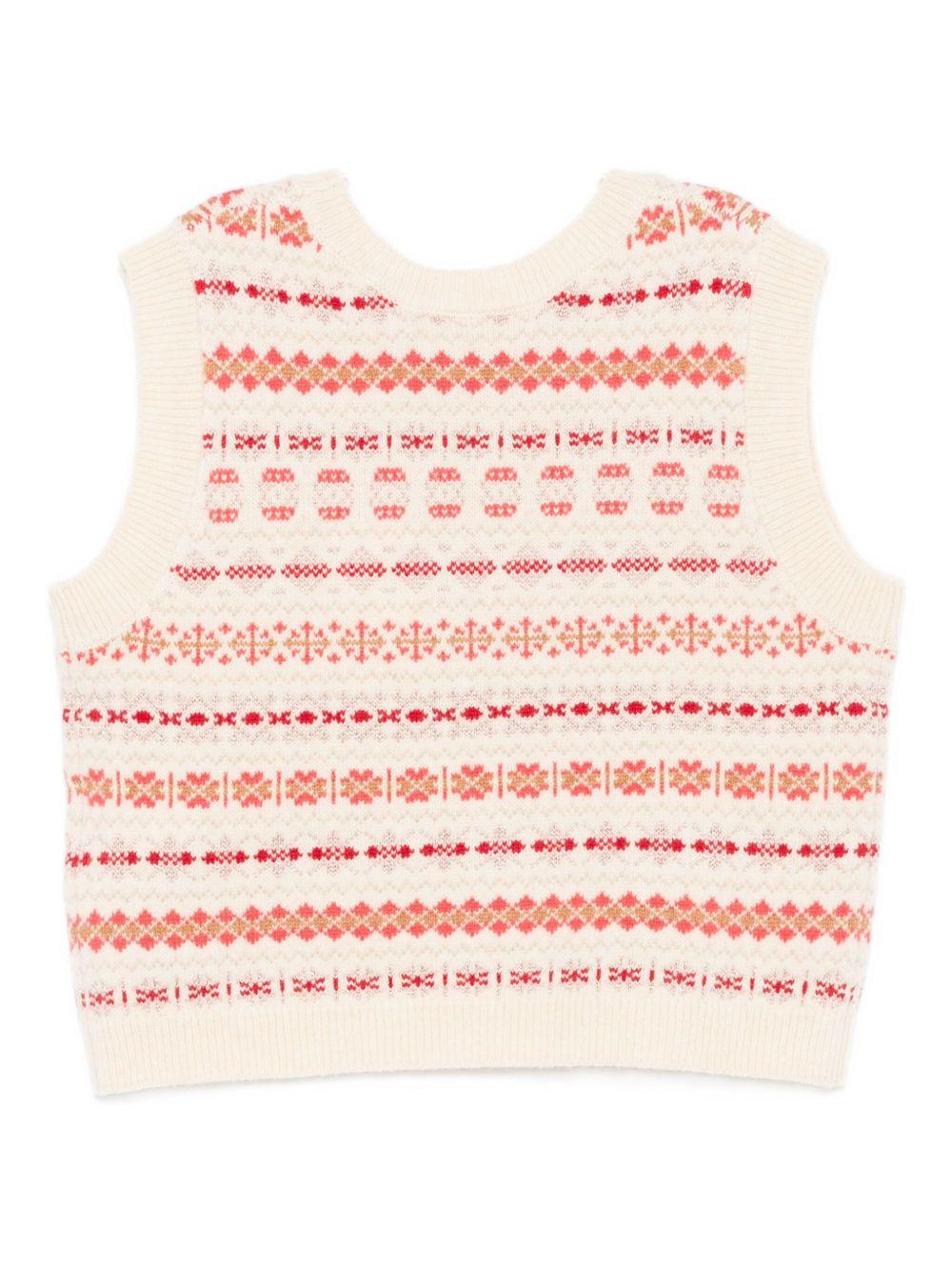 Gilet in maglia per bambina Bonpoint beige con ricami all - over - Rubino Kids