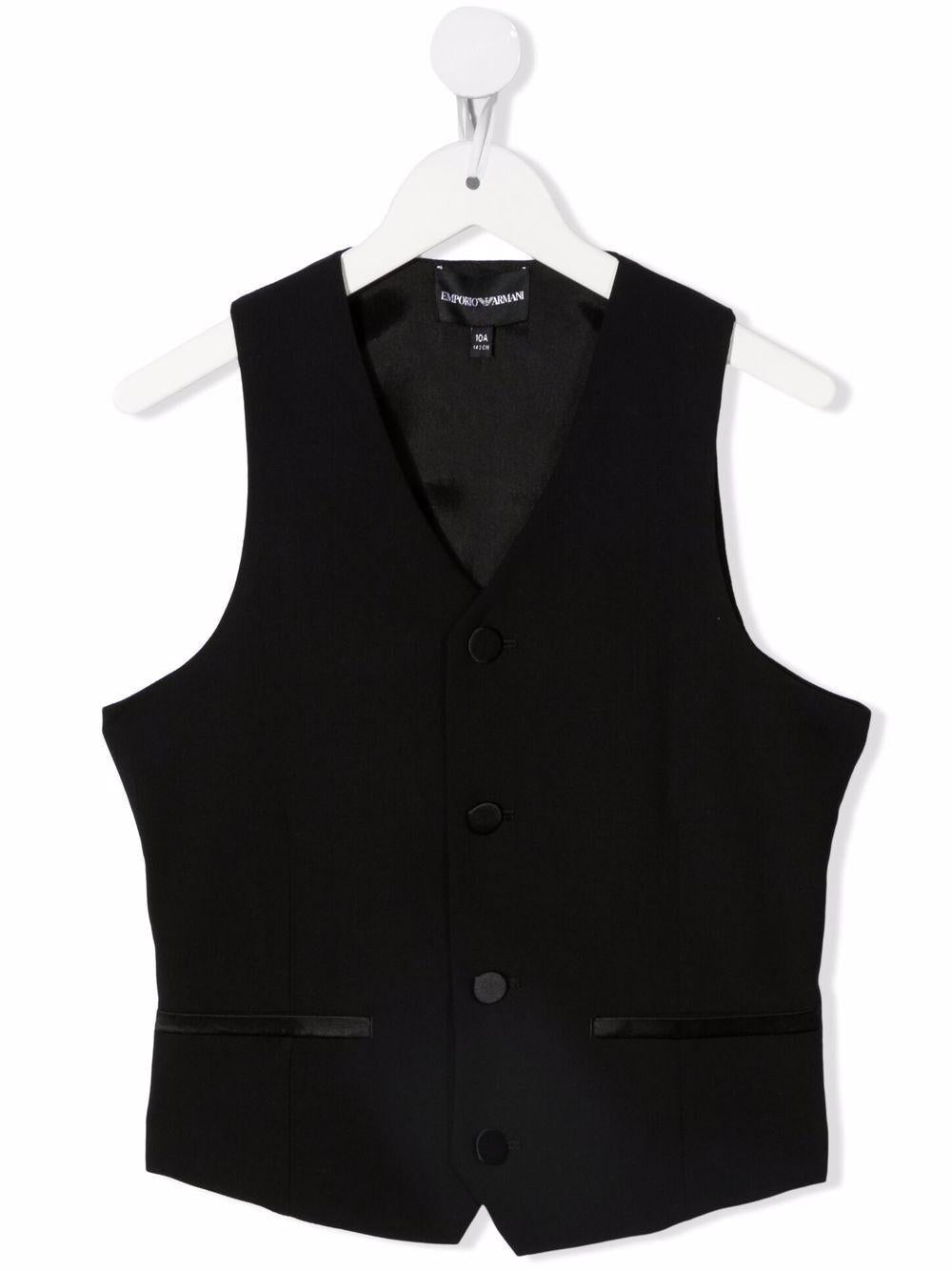 Gilet monopetto per bambino Emporio Armani Kids nero con finiture in raso - Rubino Kids