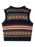 Gilet per bambina Bonpoint blu in lana con bottoni motivo Fair Isle Janou - Rubino Kids
