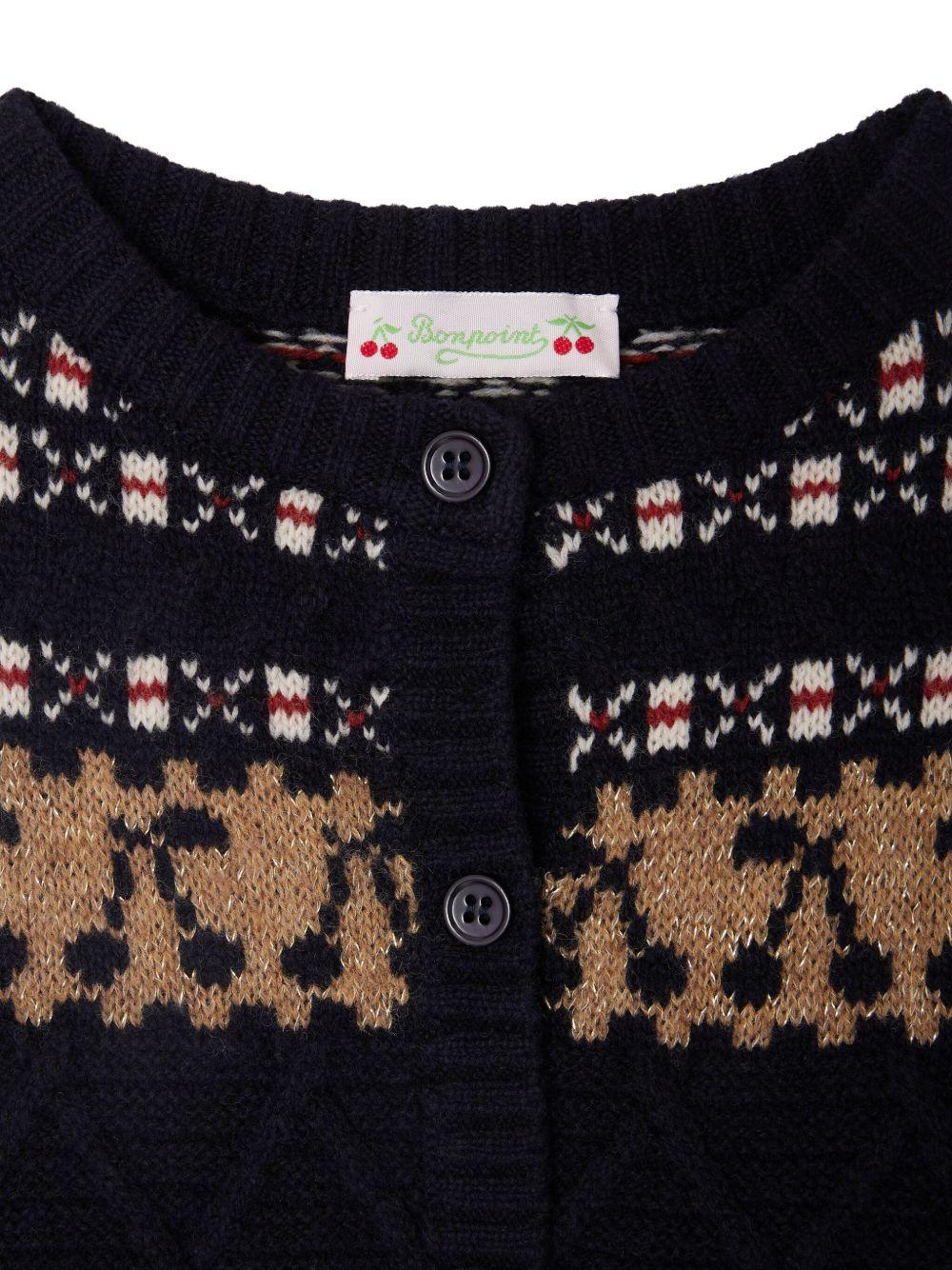 Gilet per bambina Bonpoint blu in lana con bottoni motivo Fair Isle Janou - Rubino Kids