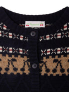 Gilet per bambina Bonpoint blu in lana con bottoni motivo Fair Isle Janou - Rubino Kids
