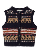 Gilet per bambina Bonpoint blu in lana con bottoni motivo Fair Isle Janou - Rubino Kids