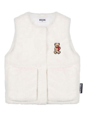 Gilet per bambina Moschino Kids bianco con stampa Teddy Bear