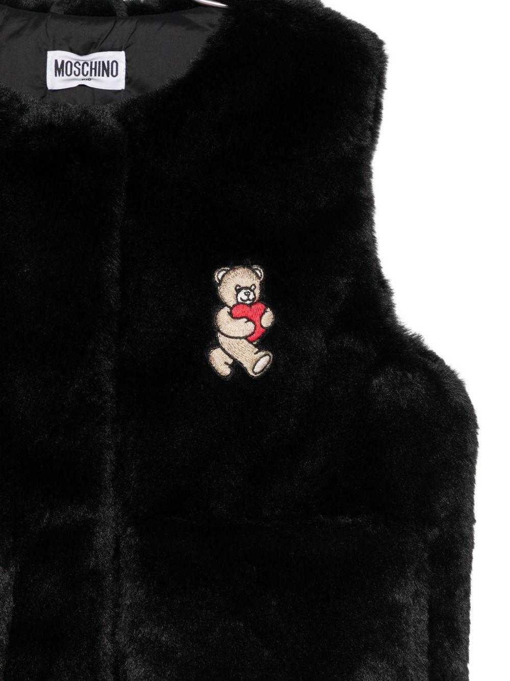 Gilet per bambina Moschino Kids nero con orsetto ricamato Teddy Bear - Rubino Kids
