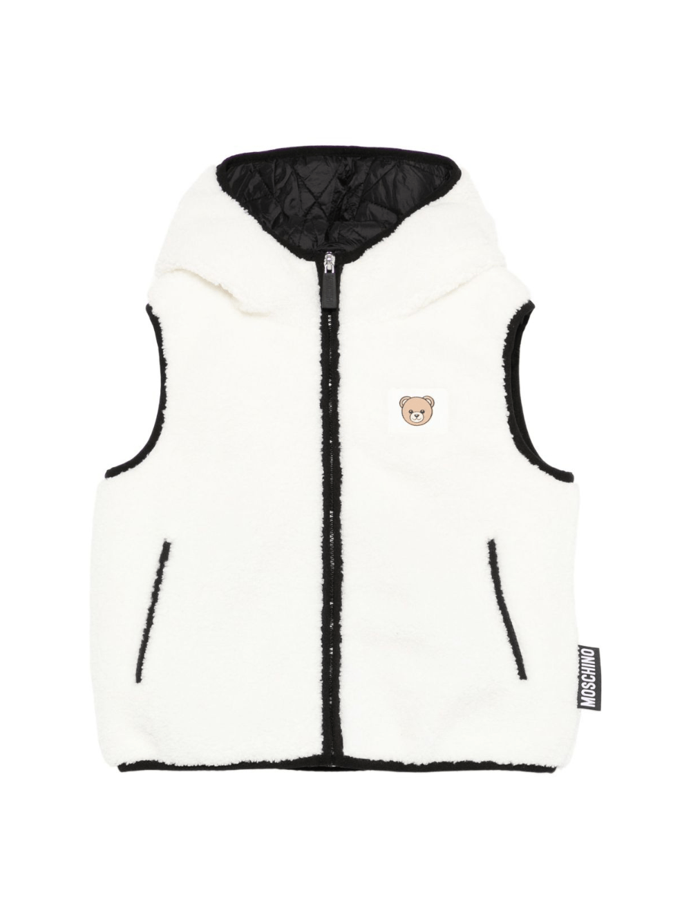 Gilet per bambini Moschino Kids bianco con applicazione Teddy - Rubino Kids