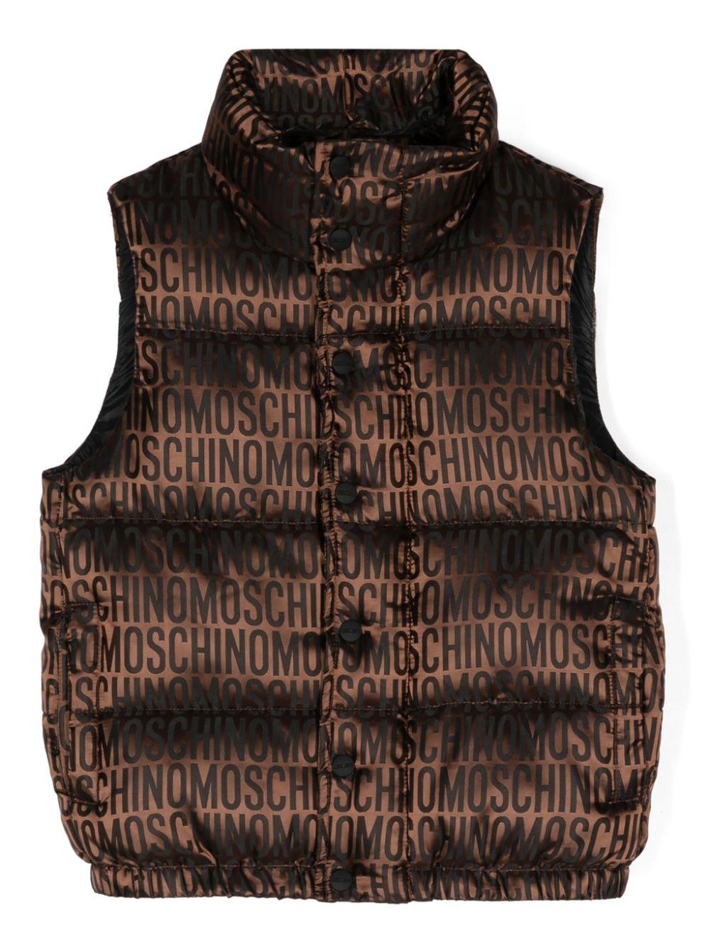 Gilet per bambino Moschino Kids marrone con logo jacquard - Rubino Kids