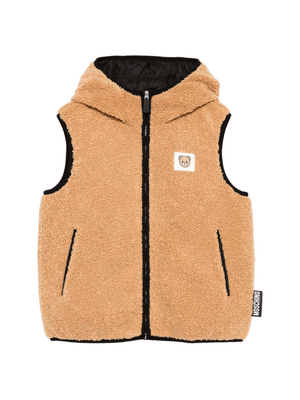Moschino Kids brown vest for boys with teddy bear patch
