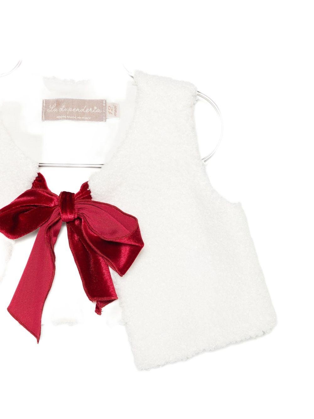 Gilet per neonata La Stupenderia bianco con dettaglio fiocco rosso - Rubino Kids