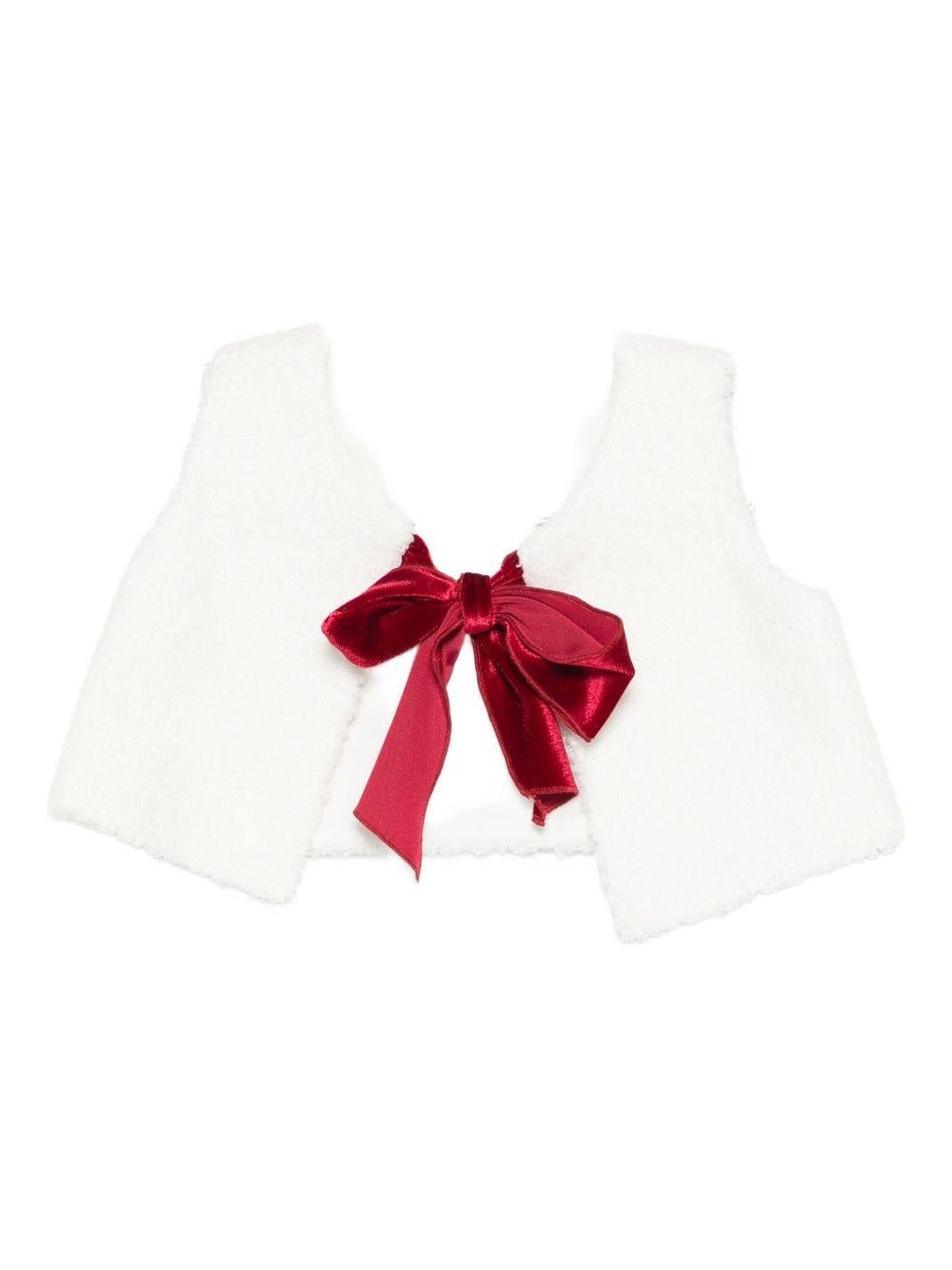 Gilet per neonata La Stupenderia bianco con dettaglio fiocco rosso - Rubino Kids