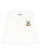 Gilet per neonata Moschino Kids bianco con applicazione Teddy Bear - Rubino Kids
