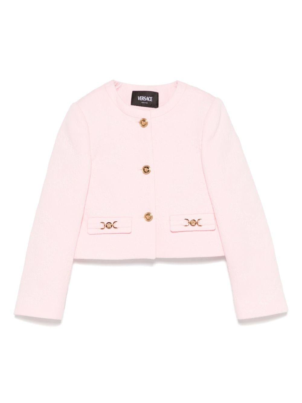 Giubbino jaquard floreale per bambina Versace Kids rosa con maniche lunghe - Rubino Kids