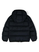 Giubbino Mattan per bambino Moncler Enfant blu con toppa con logo sulla manica - Rubino Kids