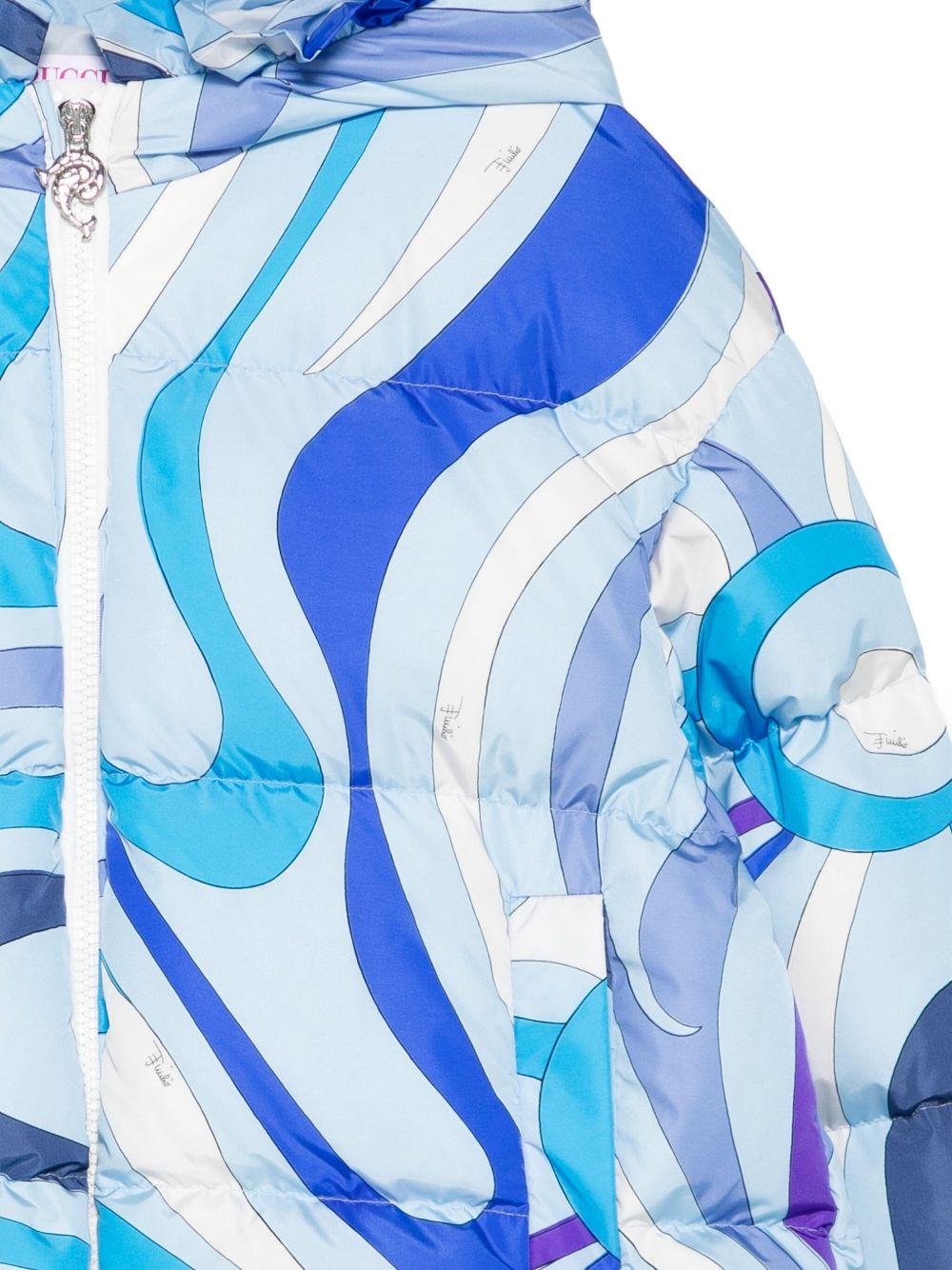 Giubbino per bambina Emilio Pucci Junior azzurro con stampa Marmo - Rubino Kids