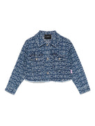 Giubbino per bambina John Richmond Junior in denim con logo jacquard - Rubino Kids