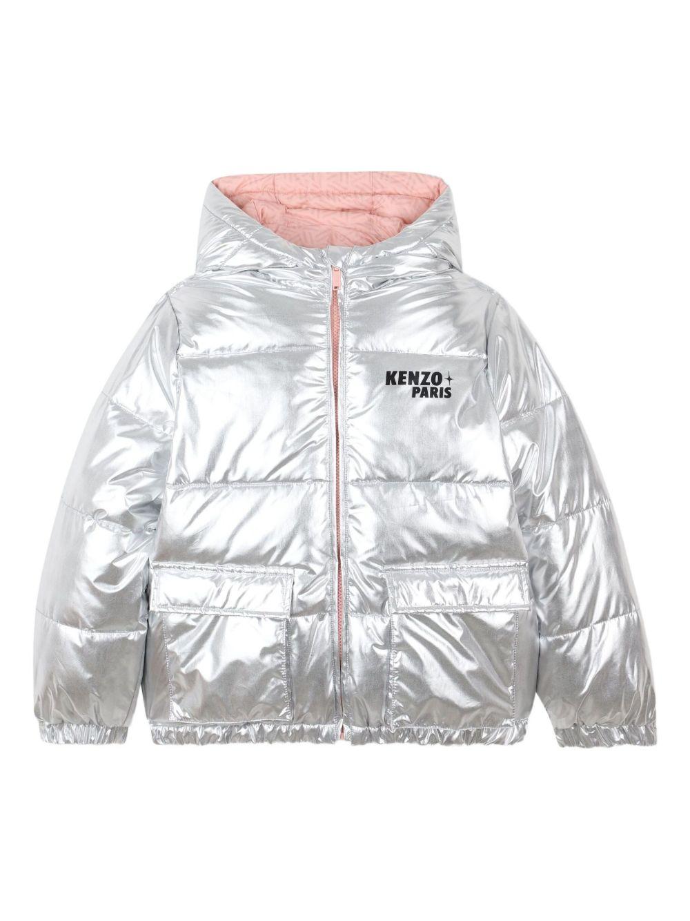 Giubbino per bambina Kenzo Kids color argento con logo sul davanti - Rubino Kids