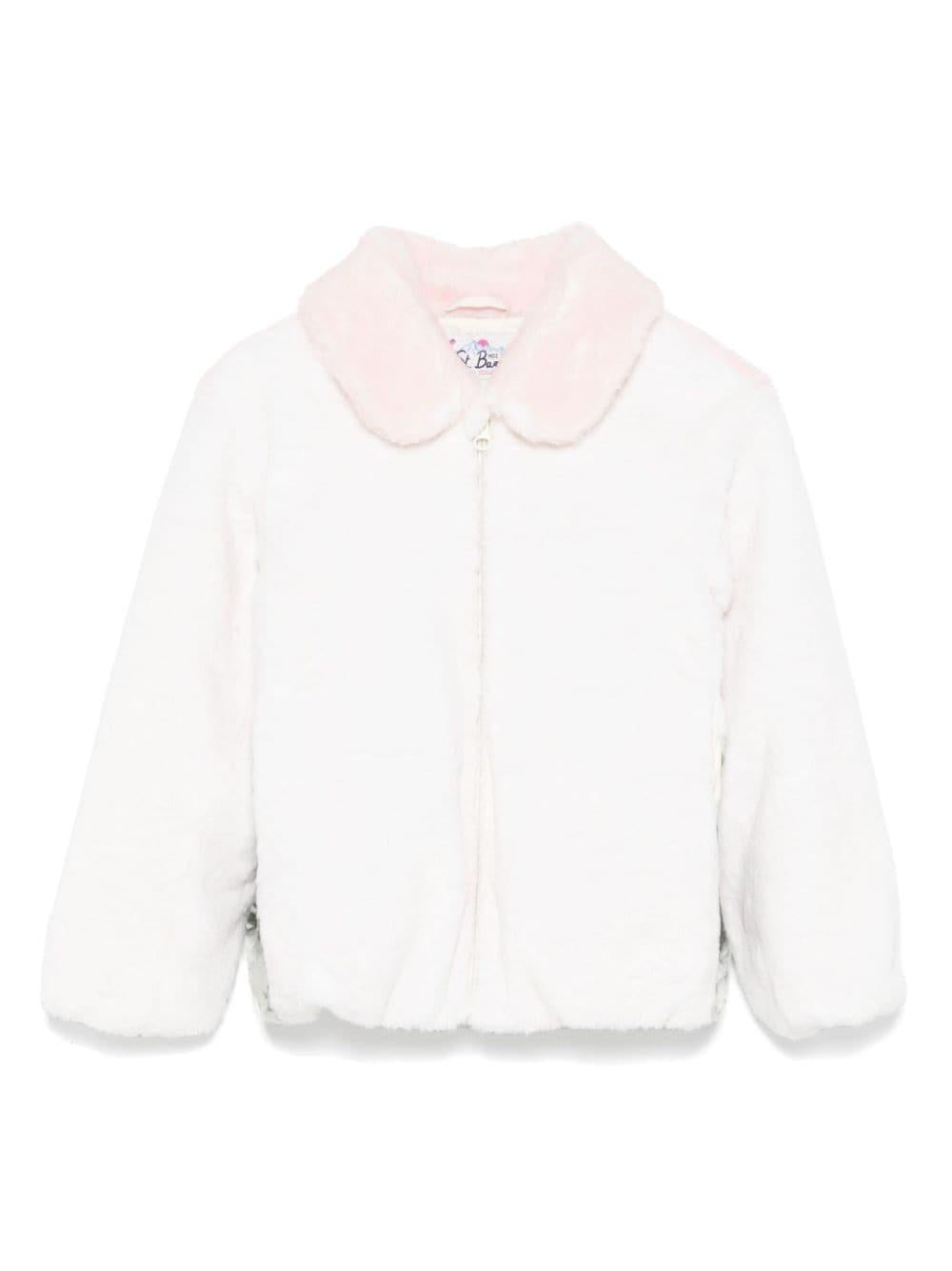 Giubbino per bambina MC2 Saint Barth Kids Aveline bianco con stampa grafica sul retro - Rubino Kids