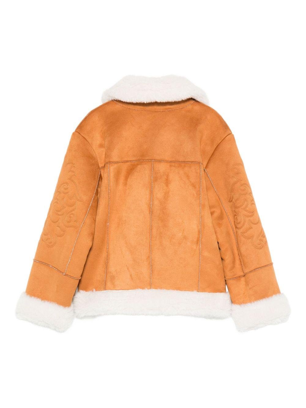 Giubbino per bambina MC2 Saint Barth Kids marrone con colletto in pelliccia sintetica - Rubino Kids