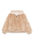 Giubbino per bambina Moncler Enfant beige in shearling con chiusura frontale con zip - Rubino Kids
