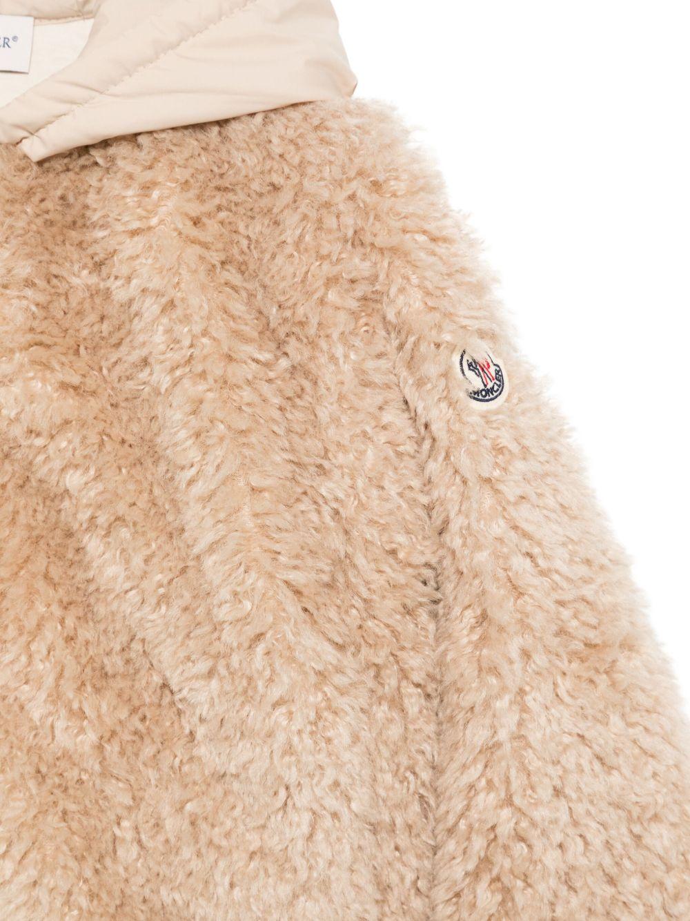 Giubbino per bambina Moncler Enfant beige in shearling con chiusura frontale con zip - Rubino Kids