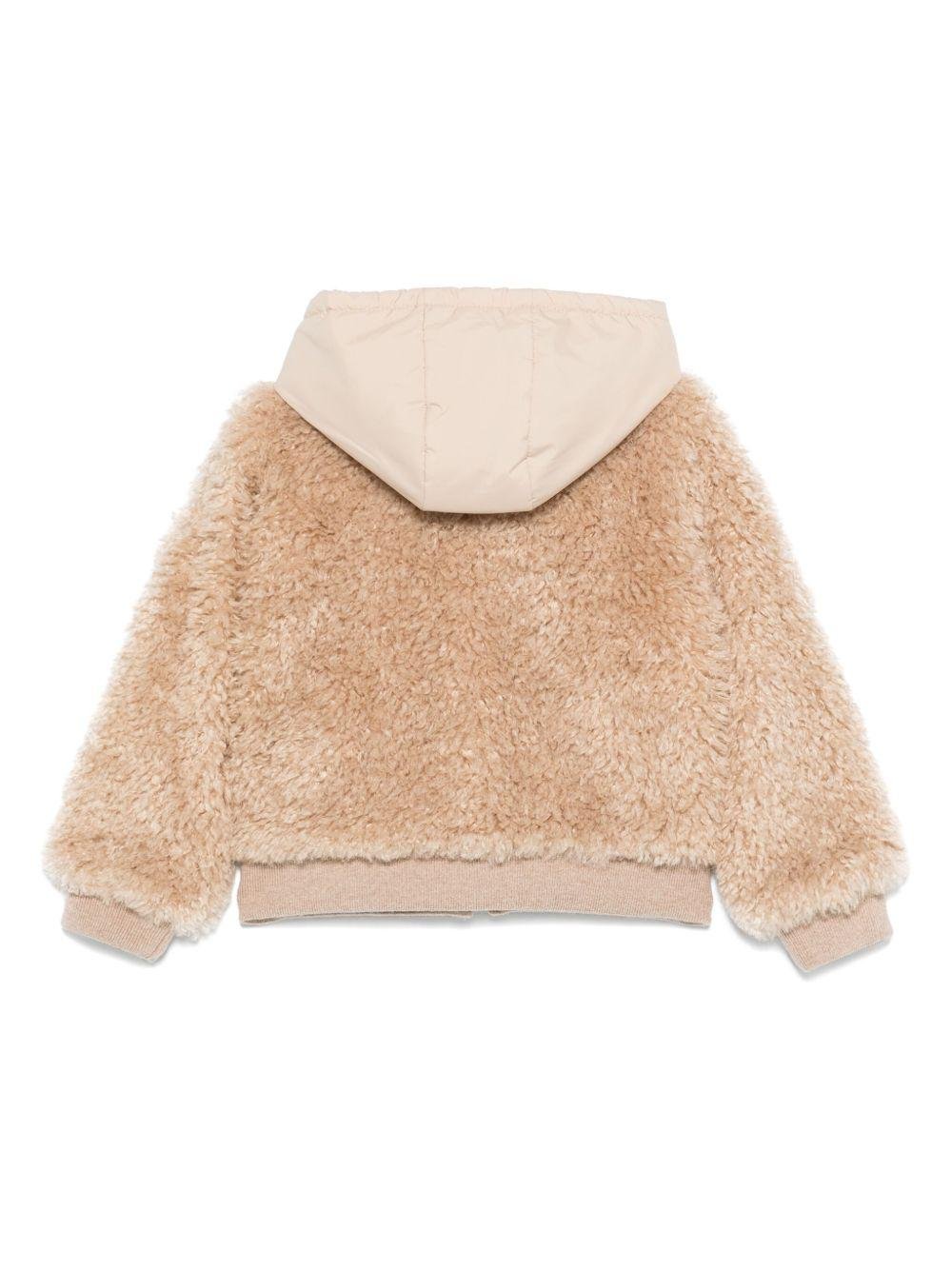 Giubbino per bambina Moncler Enfant beige in shearling con chiusura frontale con zip - Rubino Kids