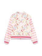 Giubbino per bambina Versace Kids rosa barocco flowers con orlo e polsini a coste - Rubino Kids