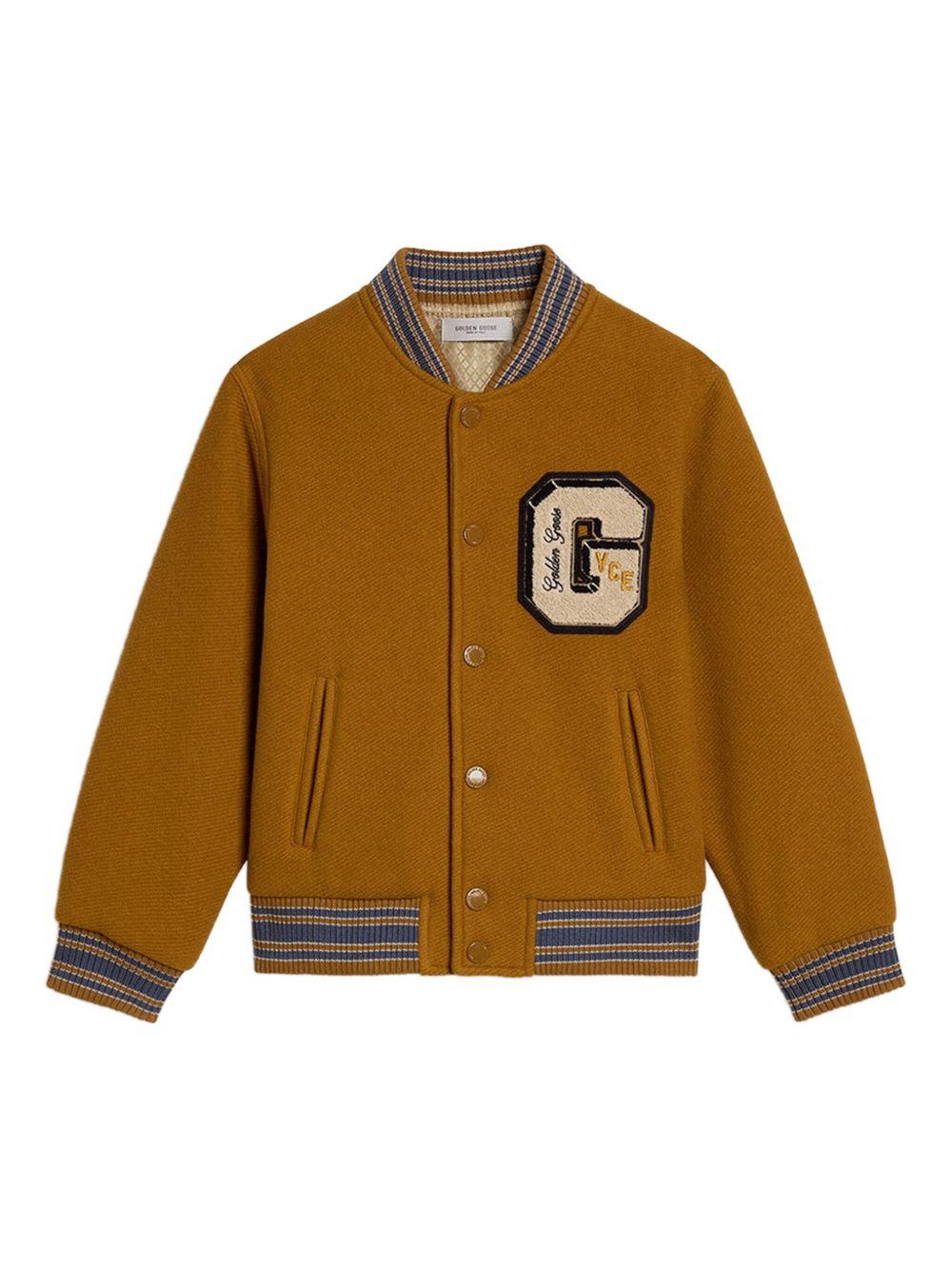 Giubbino per bambino Golden Goose Kids marrone con applicazione con logo GOLDEN  GOOSE KIDS | Prezzo Offerta