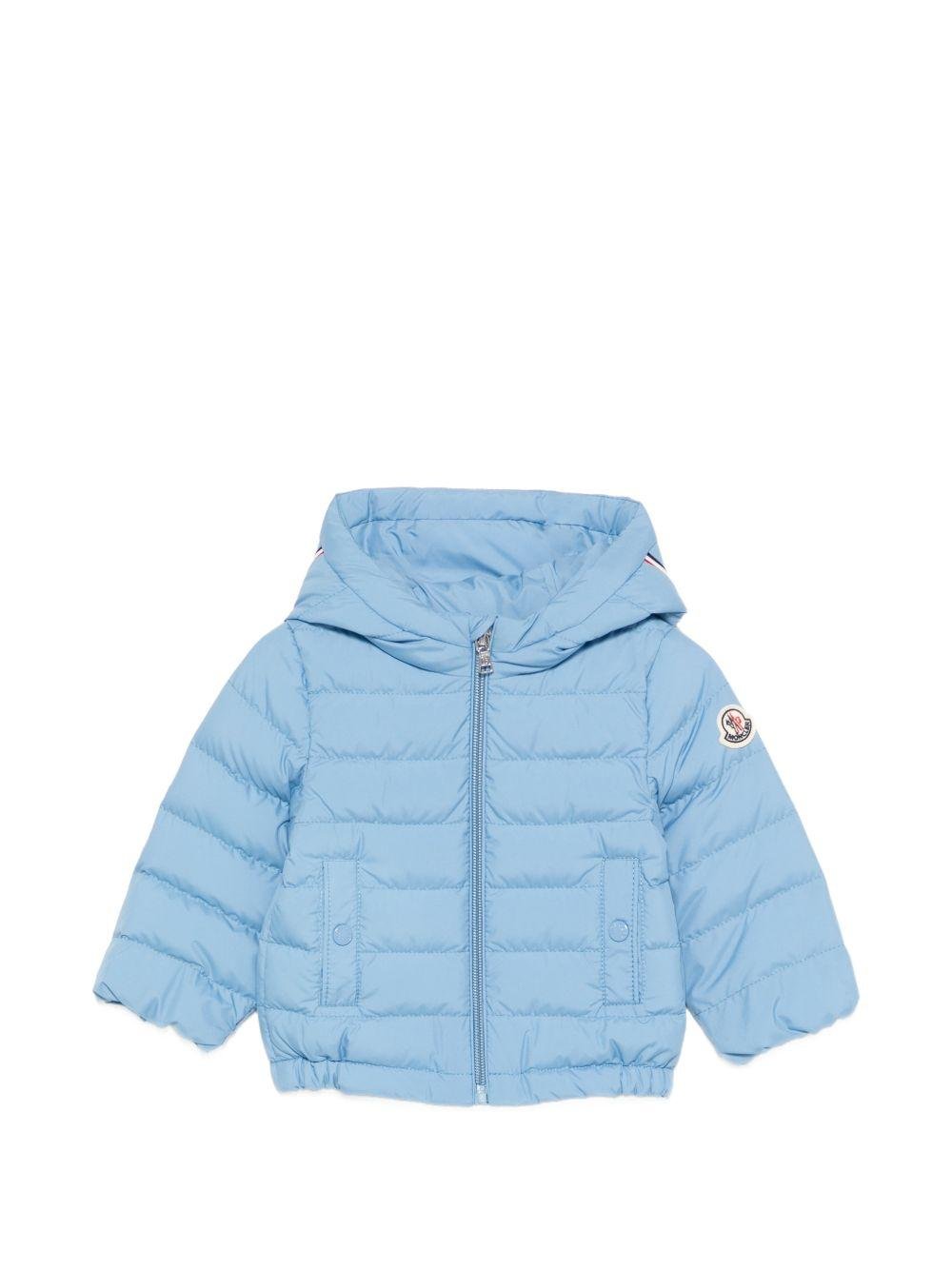 Giubbino per neonato Moncler Enfant azzurro con cappuccio - Rubino Kids