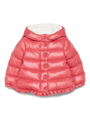 Moncler Enfant Tazui baby girl jacket in red with quilted design