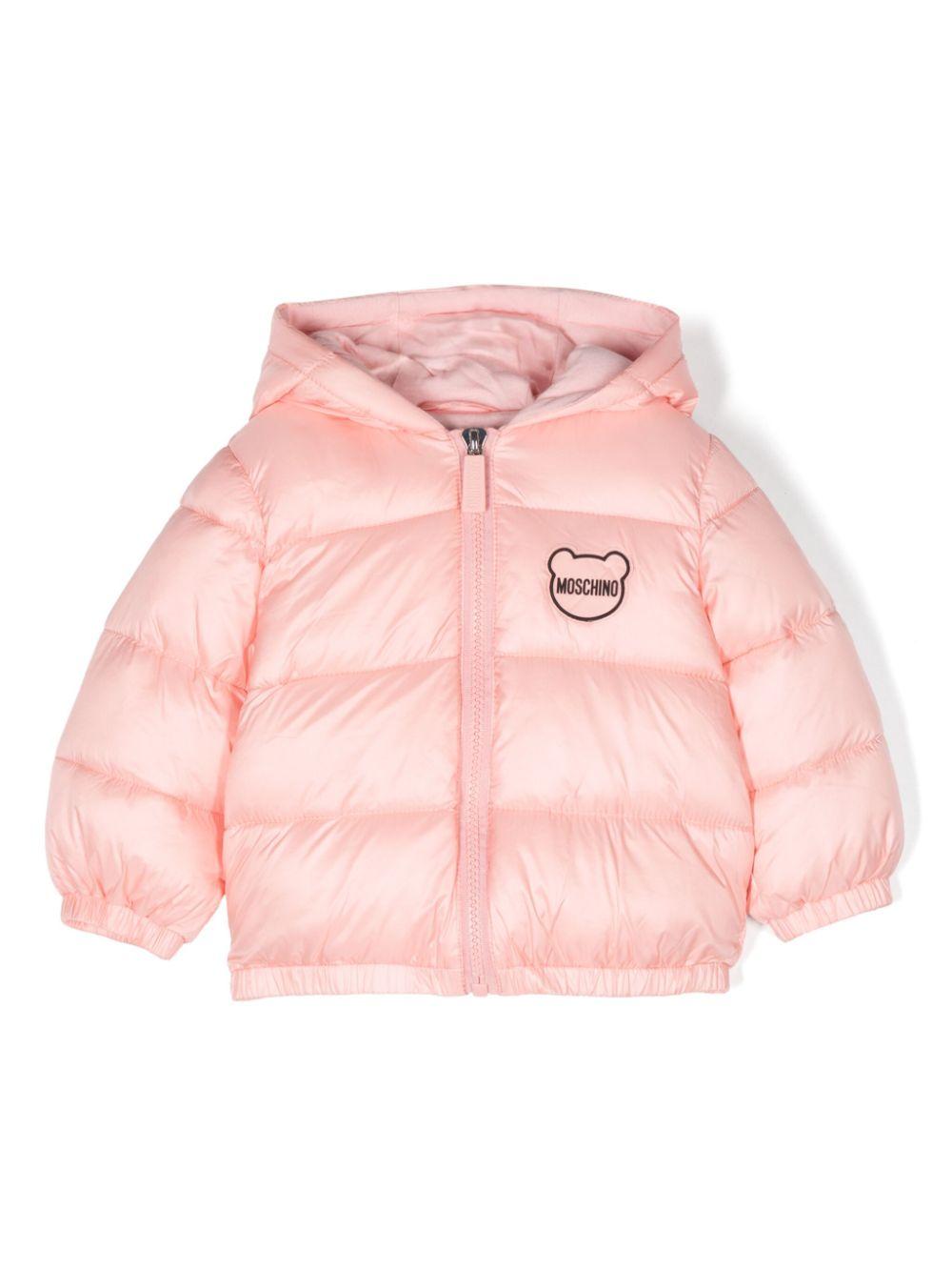 Giubbotto imbottito per neonati Moschino Kids rosa con applicazione logo - Rubino Kids