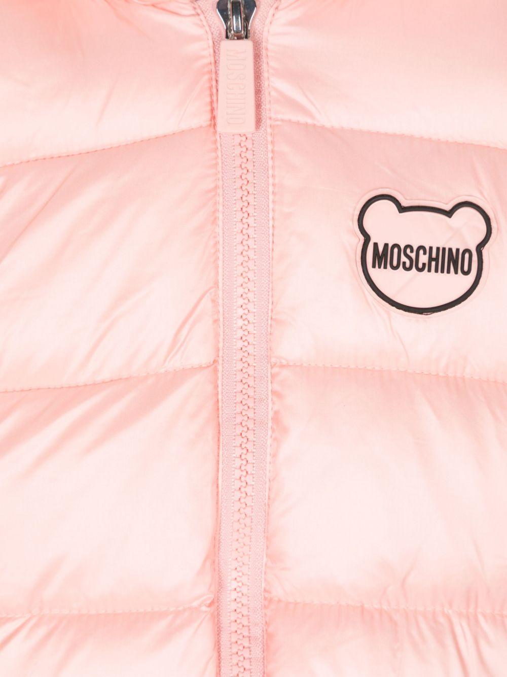 Giubbotto imbottito per neonati Moschino Kids rosa con applicazione logo - Rubino Kids