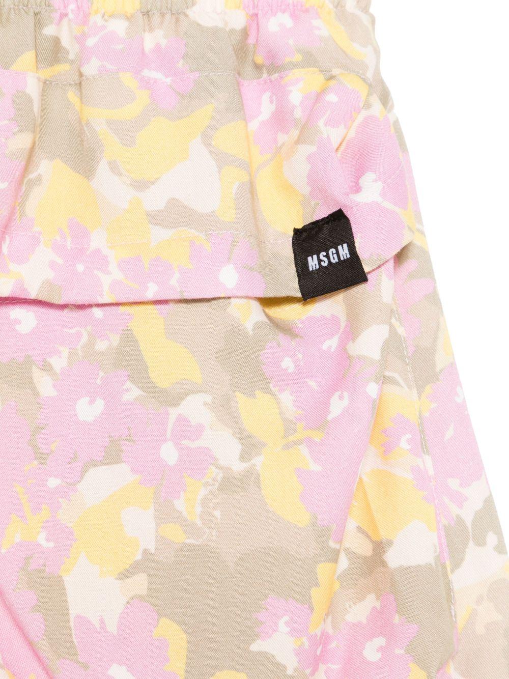 Gonna a fiori per bambina MSGM Kids rosa con vita elasticizzata - Rubino Kids