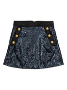 Gonna con paillettes per bambina Balmain Kids blu con bottoni - Rubino Kids