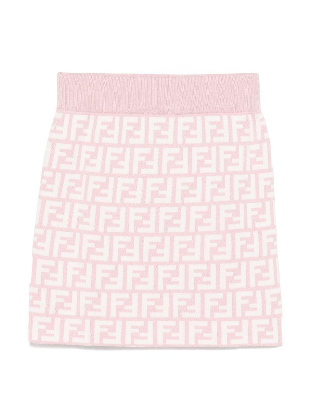 Gonna in maglia junior per bambina Fendi Kids rosa con logo all - over - Rubino Kids
