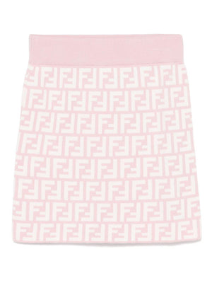 Gonna in maglia junior per bambina Fendi Kids rosa con logo all-over