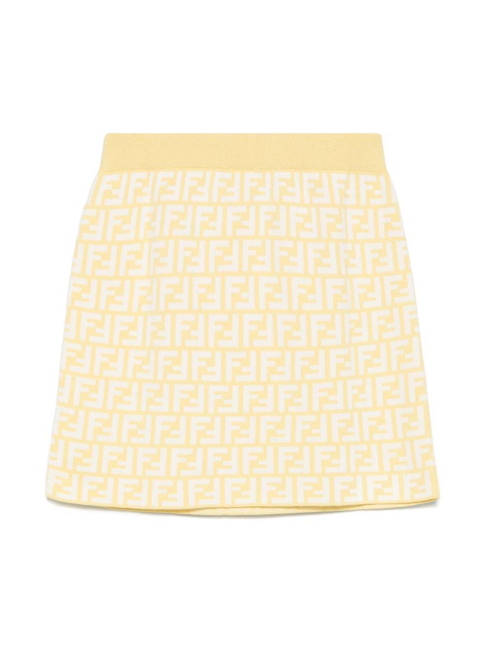 Gonna in maglia per bambina Fendi Kids giallo con monogramma FF all - over - Rubino Kids